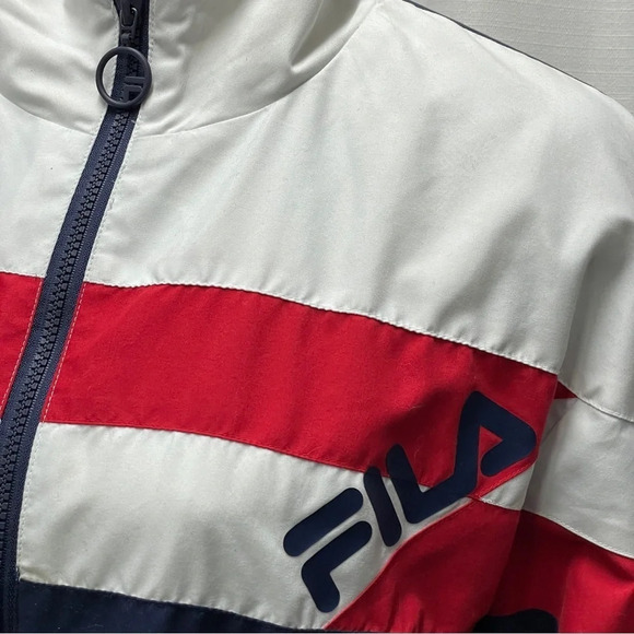 Fila Slade Track Jacket Men Logo Spell Out Red White Blue USA Windbreaker med - Picture 2 of 16